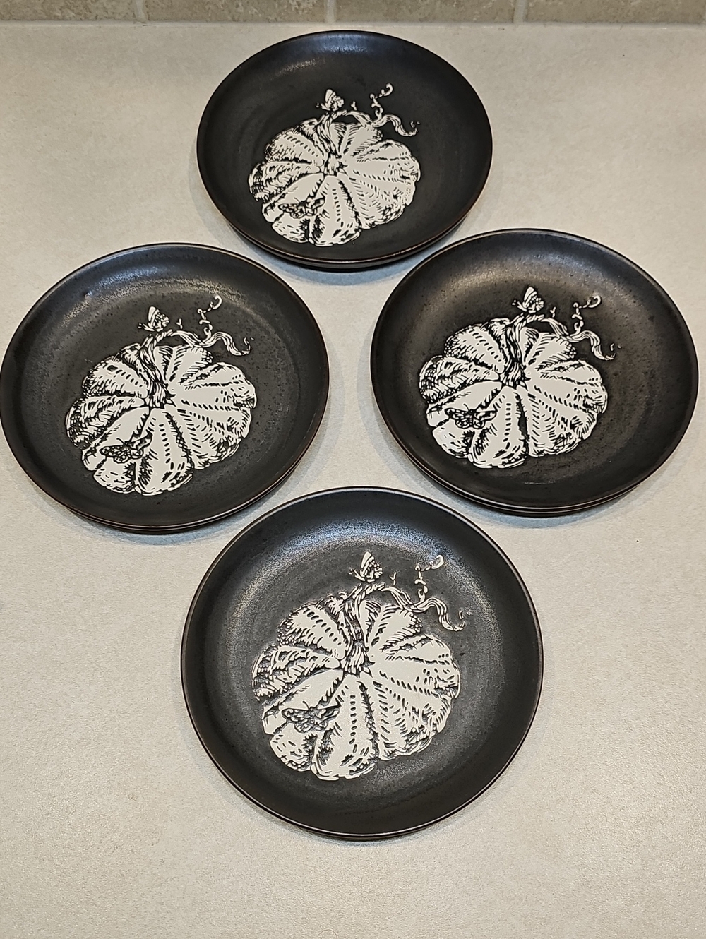 Threshold Harvest Pumpkin Black Stoneware Appetizer Plates 4pc. Set